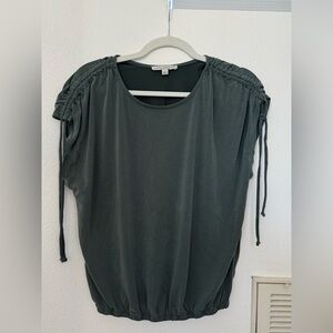 Dark Green Ruched Sleeve Blouse